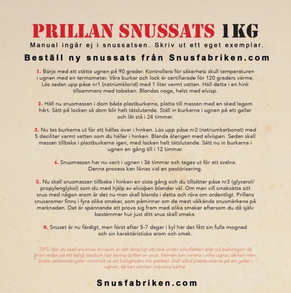 Prillan Manual för snustillverkning