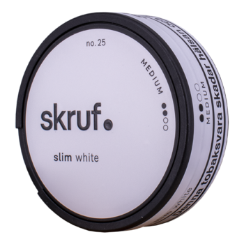 Skruf No.25 Slim White Medium Portion snusdosa