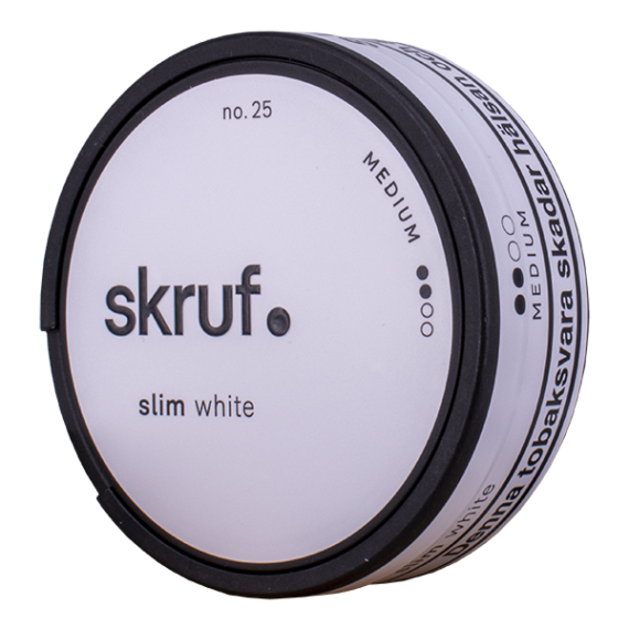 Skruf No.25 Slim White Medium Portion snusdosa