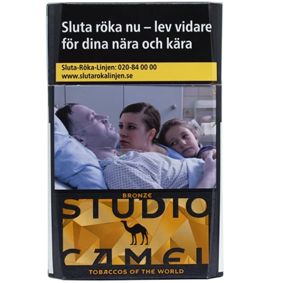 Varningsbild på framsidan av asken på Camel Bronze