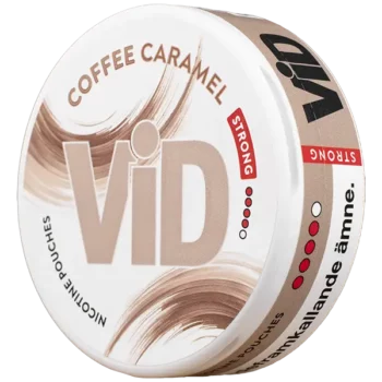 VID Coffee Caramel Strong All White Portionssnus Portion Nikotin Tobaksfri Nikotinpåsar Vanilj Kaffe Karamell