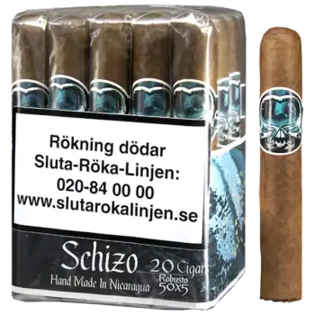Schizo Robusto Cigarr Masterbild Cigarren och En Displayförpackning med 25 Cigarrer inlindade i Cellofan