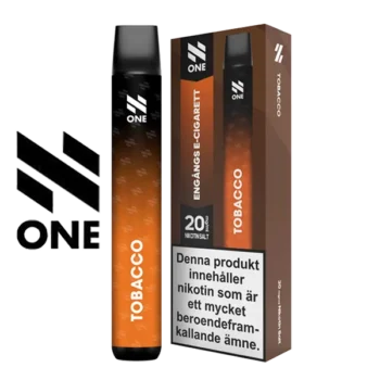 N One Tobacco 20 mg engångsvape i förpackning