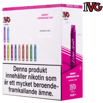 IVG BAR PLUS+ Berry Lemonade Ice 20 mg säljes styckvis men om du beställer tio stycken eller fler så aktiverar du den automatiska prisstegen. Beställ dina e-cigaretter fraktfritt från Snusfabriken.com