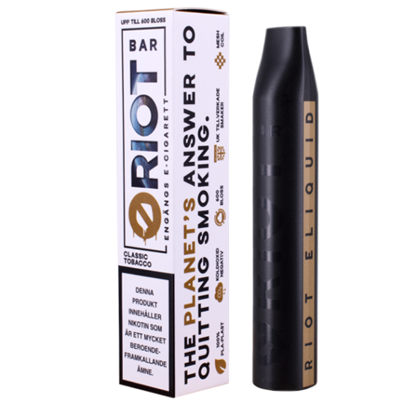 Riot Bar Classic Tobacco 10 mg - förpackning och enhet