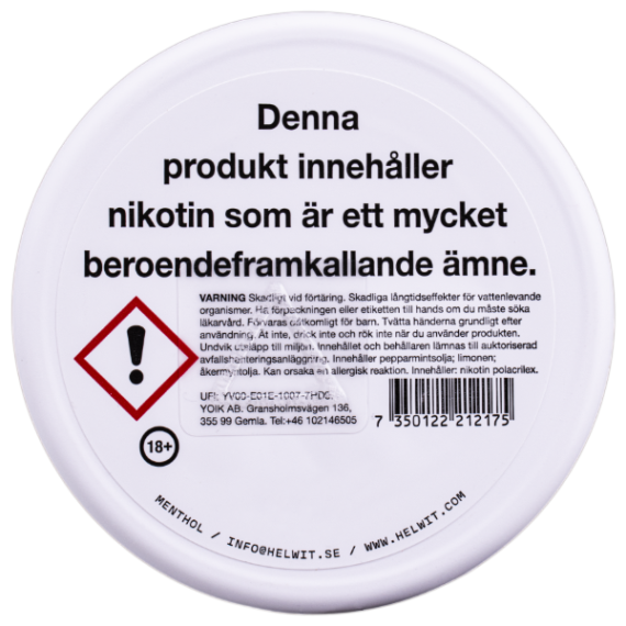 Helwit Menthol Slim All White Portion Portionssnus Innehållsförteckning