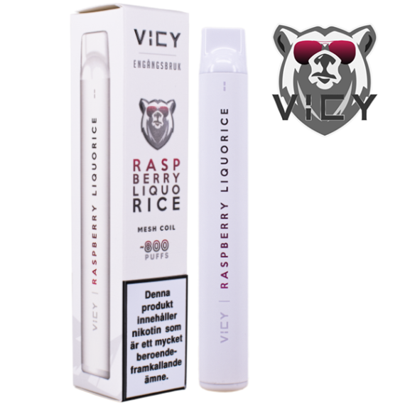 VICY Raspberry Liquorice 20 mg Engångsvape VICY förpackning