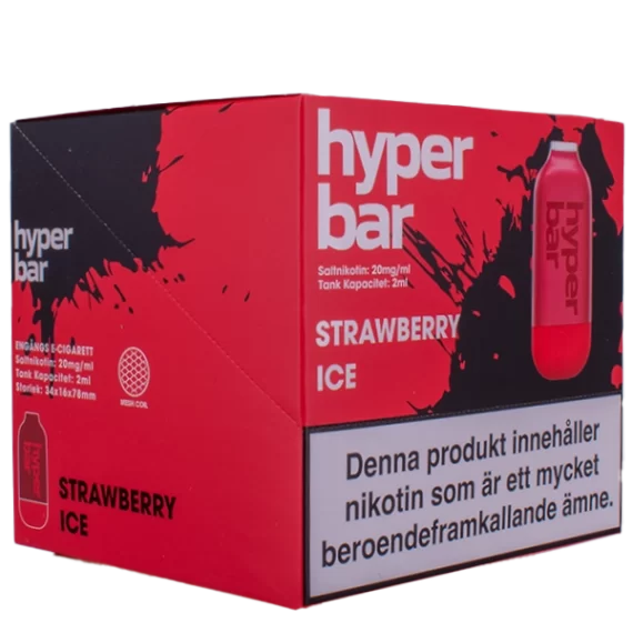 Ett tiopack av Hyper Bar Strawberry Ice är gjord av tjockt papper