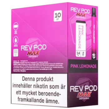 Rev Pod MAX Pink Lemonade 14 mg 10-pack display