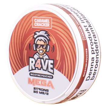 R4VE Caramel Cracker med 25 mg nikotin per prilla är ett megastarkt portionssnus