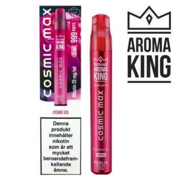 Aroma King Cosmic Max Lychee Ice 20 mg engångsvape i förpackning