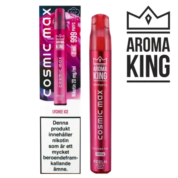 Aroma King Cosmic Max Lychee Ice 20 mg engångsvape i förpackning