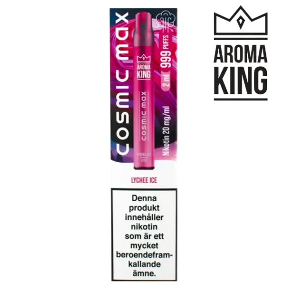 Aroma King Cosmic Max Lychee Ice 20 mg rosa vapeförpackning