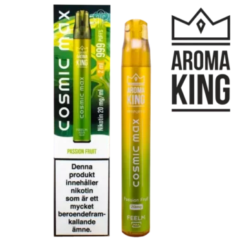 Aroma King Cosmic Max Passion Fruit 20 mg engångsvape i förpackning