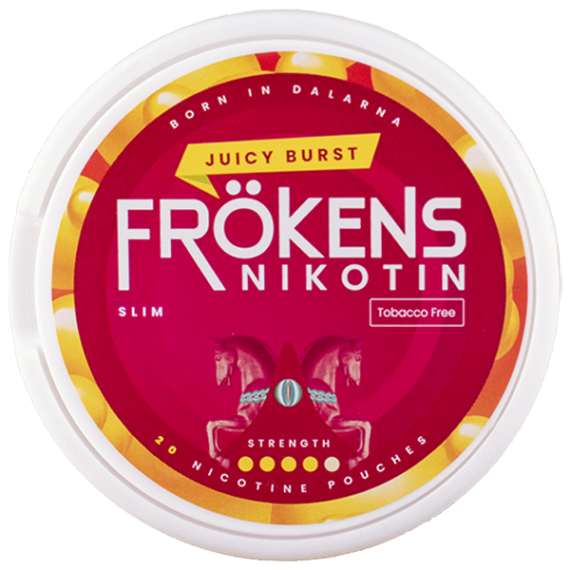 Frökens Nikotin Juicy Burst Slim Portion framsidan på locket