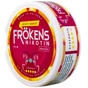 Frökens Nikotin Juicy Burst Slim Portion - Framsidan från sidan