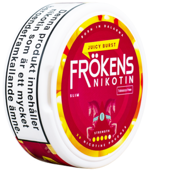 Frökens Nikotin Juicy Burst Slim Portion - Framsidan från sidan