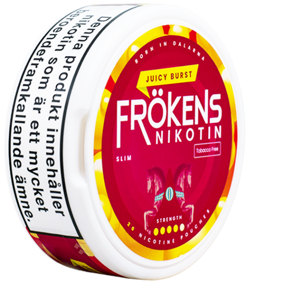 Frökens Nikotin Juicy Burst Slim Portion - Framsidan från sidan