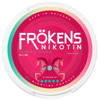 Frökens Nikotin Tropical Storm Slim Portion framsidan på locket