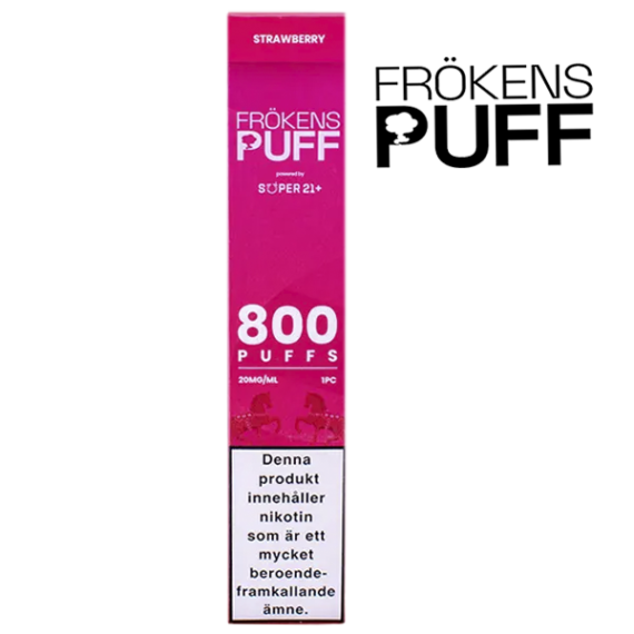 Frökens Puff 800 Strawberry 20 mg e-cigarettens förpackning