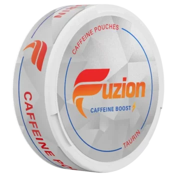 Fuzion Taurin Caffeine Boost. Sidan av snusdosan i profil