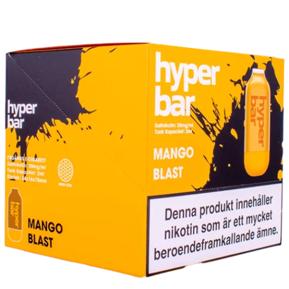 Ett tiopack av Hyper Bar Mango Blast är gjord av tjockt papper