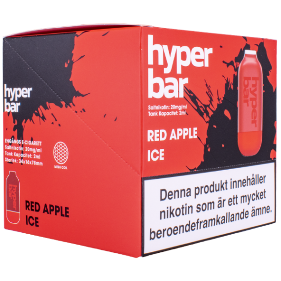 Ett tiopack av Hyper Bar Red Apple Ice är gjord av tjockt papper