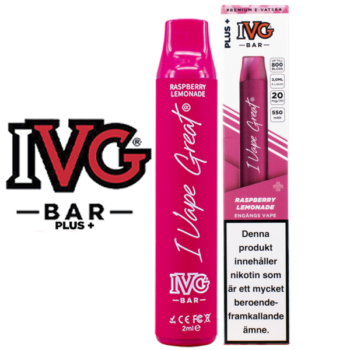 IVG BAR PLUS+ Raspberry Lemonade 20 mg Hallon Lemonad Nikotin Engångsvape Vape E-cigarett Nikotin