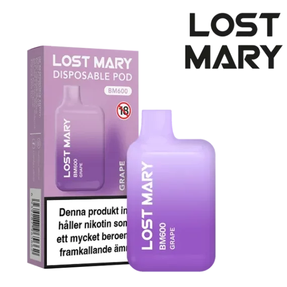 Lost Mary Grape 20 mg Engångsvape i förpackning