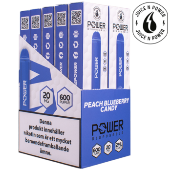 Powerbar Peach Blueberry Candy 20 mg displayförpackning med 10 enheter