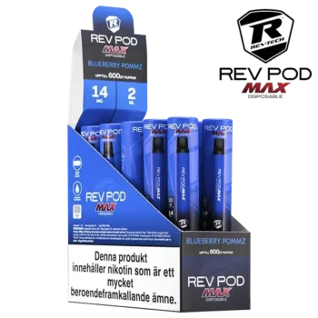 Rev Pod MAX Blueberry Pommz 14 mg Engångscigaretter i 10 pack