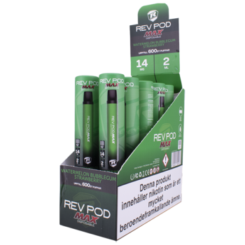 Rev Pod MAX Watermelon Bubblegum Strawberry 14 mg Engångscigarett i 10 pack