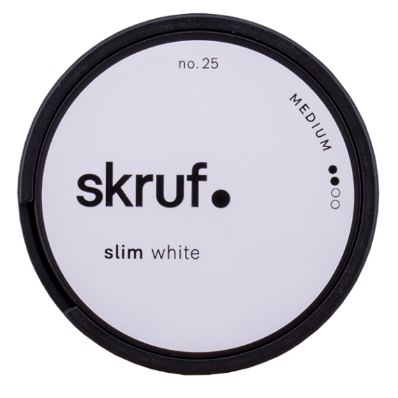 Skruf No.25 Slim White Medium Portion snusdosa