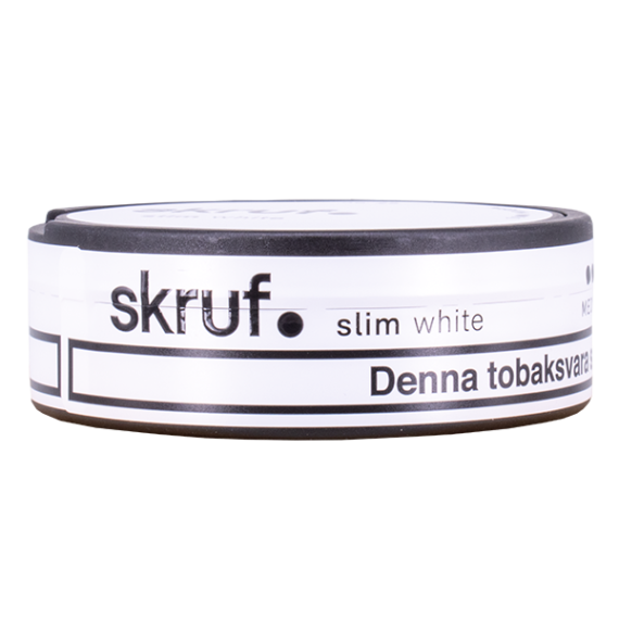 Skruf No.25 Slim White Medium Portion liggande snusdosa