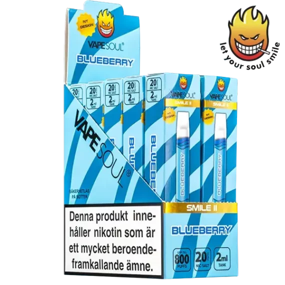 VAPESOUL Smile II Blueberry 20 mg säljs i 10-pack