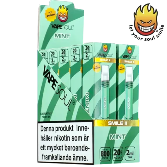 VAPESOUL Smile II Mint 20 mg säljs i 10-pack