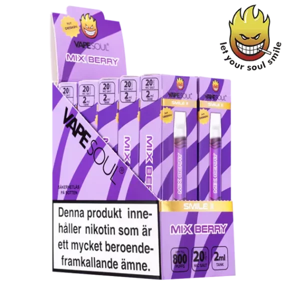 VAPESOUL Smile II Mix Berry 20 mg Display Förpackning