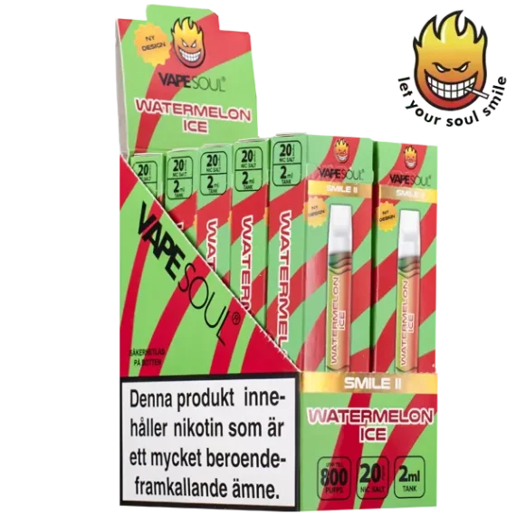 VAPESOUL Smile II Watermelon Ice 20 mg säljs i 10-pack