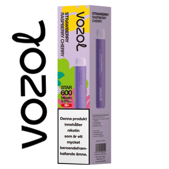 VOZOL Star 600 Strawberry Raspberry Cherry 20 mg e-cigarett.