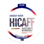 Hicaff Energy Rush 100 mg - Lockets etikett visar tydligt smaken och styrkan på produkten.