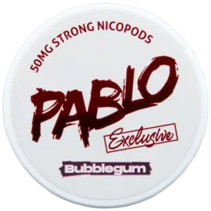 PABLO Exclusive Bubblegum 50 mg - Framsidan beskriver tydligt vilken smak dosan innehåller.