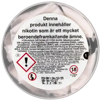 77 Freeze Mint Medium dosa baksida varningstext innehåll