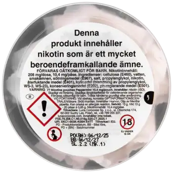 77 Peppermint Medium dosa baksida varningstext innehåll