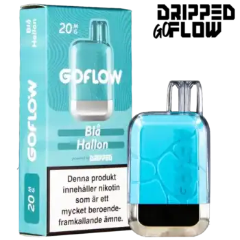 Dripped GoFlow Blå Hallon är en engångsvape med 20 mg per ml nikotin och har en smak av blåhallon. Engångsvapen ger upp till 800 puffar.