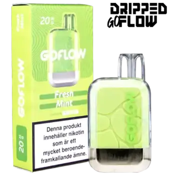 Dripped GoFlow Fresh Mint är en engångsvape med 20 mg per ml nikotin och har en smak av mint. Engångsvapen ger upp till 800 puffar.
