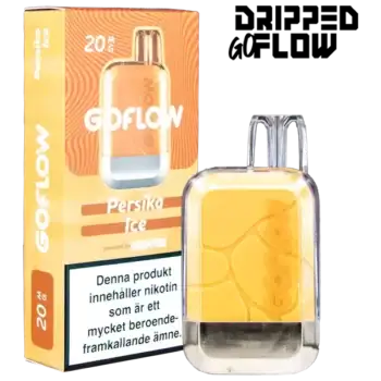 Dripped GoFlow Persika Ice är en engångsvape med 20 mg per ml nikotin som har en smak av persika. Vejpen ger upp till 800 puffar.