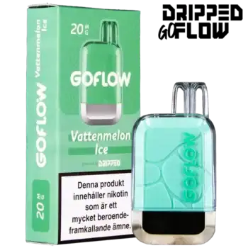 Dripped GoFlow Vattenmelon Ice är en engångsvape med 20 mg per ml nikotin och har en smak av vattenmelon. Engångsvapen ger upp till 800 puffar.